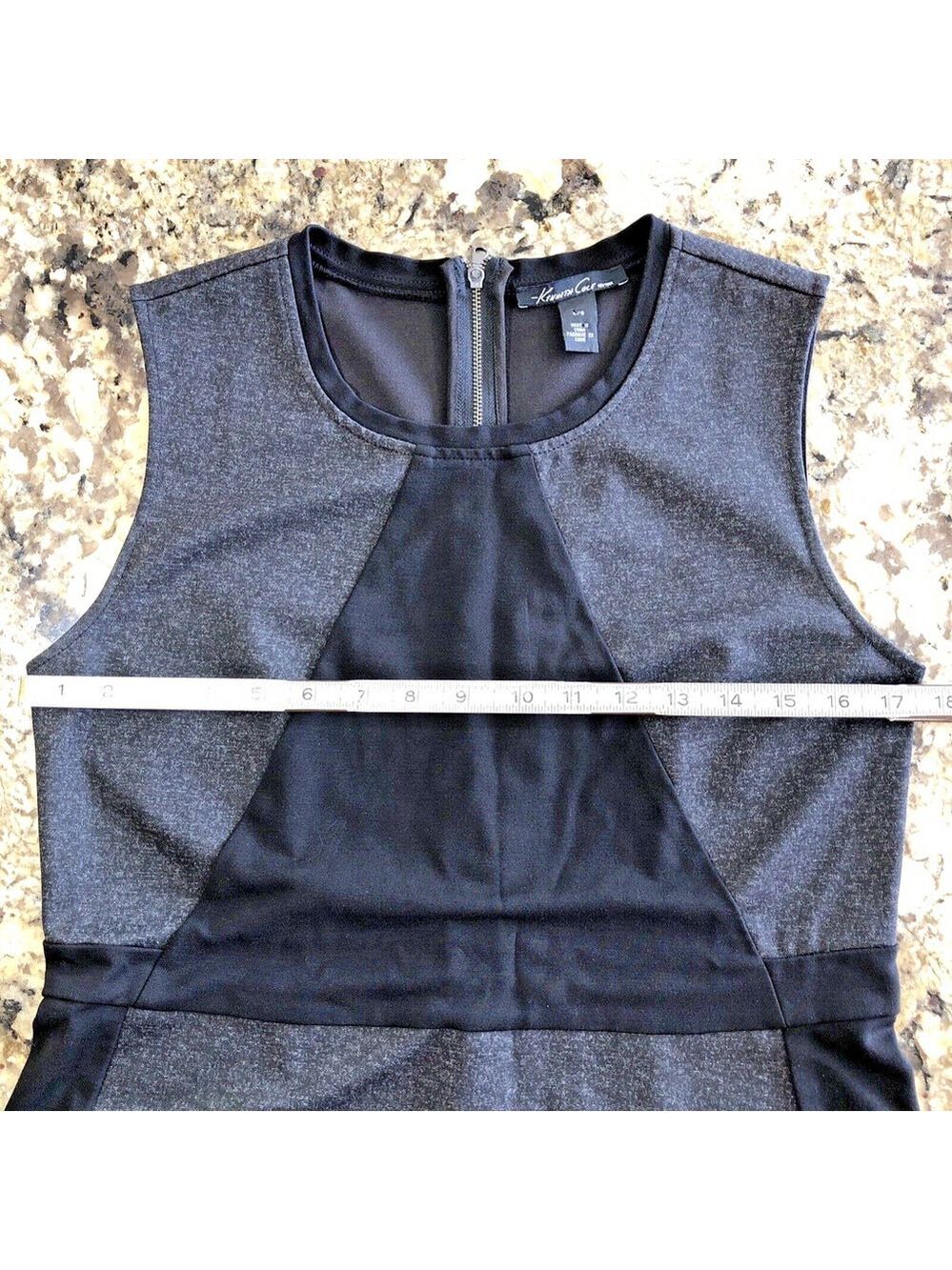 Large Kenneth Cole Womens Dress Black And Grey Zipper Back Knee Length Stretchy - Picture 5 of 11